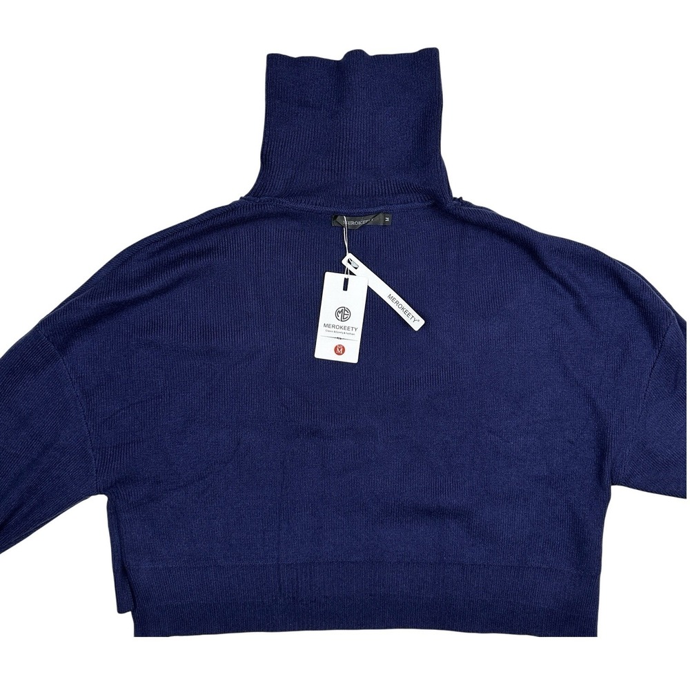 New MEROKEETY Women's Turtleneck Sweater SpringNavy Blue Size Medium‎